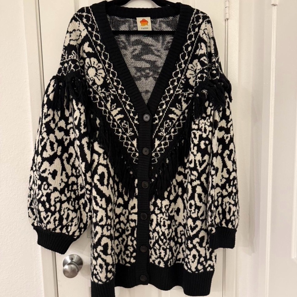 Farm Rio Black and Cream Knit Cardigan